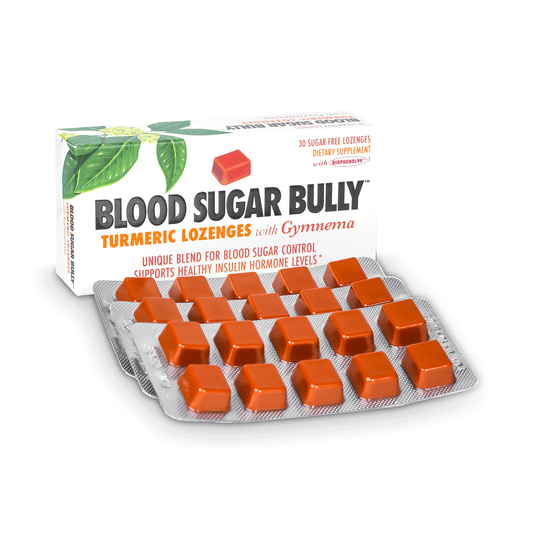 Blood Sugar Bully turmeric lozenges with herbs for pre-diabetes and diabetes care