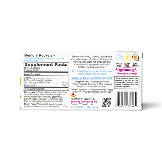 Memory Rockets brain support lozenges product box