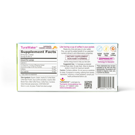 TuraWake lozenges single strip box for natural energy boost